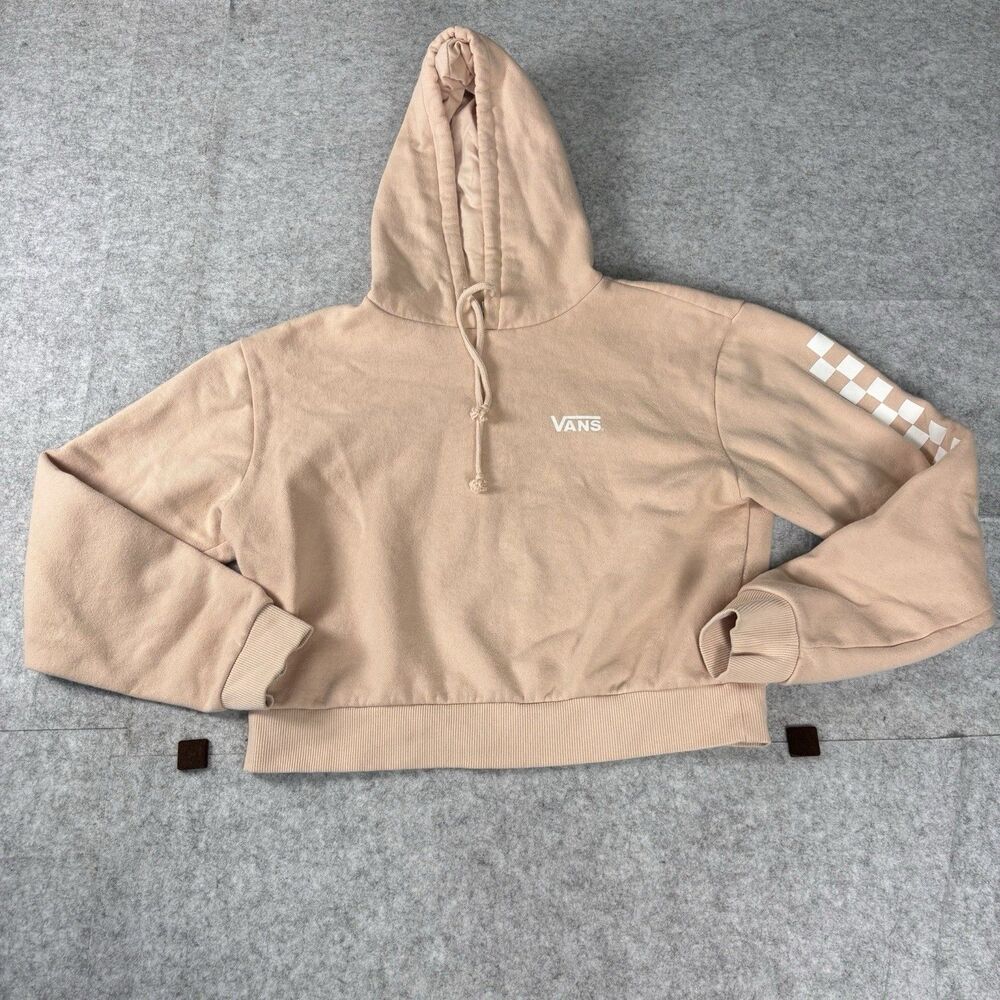 Vans Coral Light Pink Womens Small Cropped Pullover Sweatshirt Hoodie White Logo